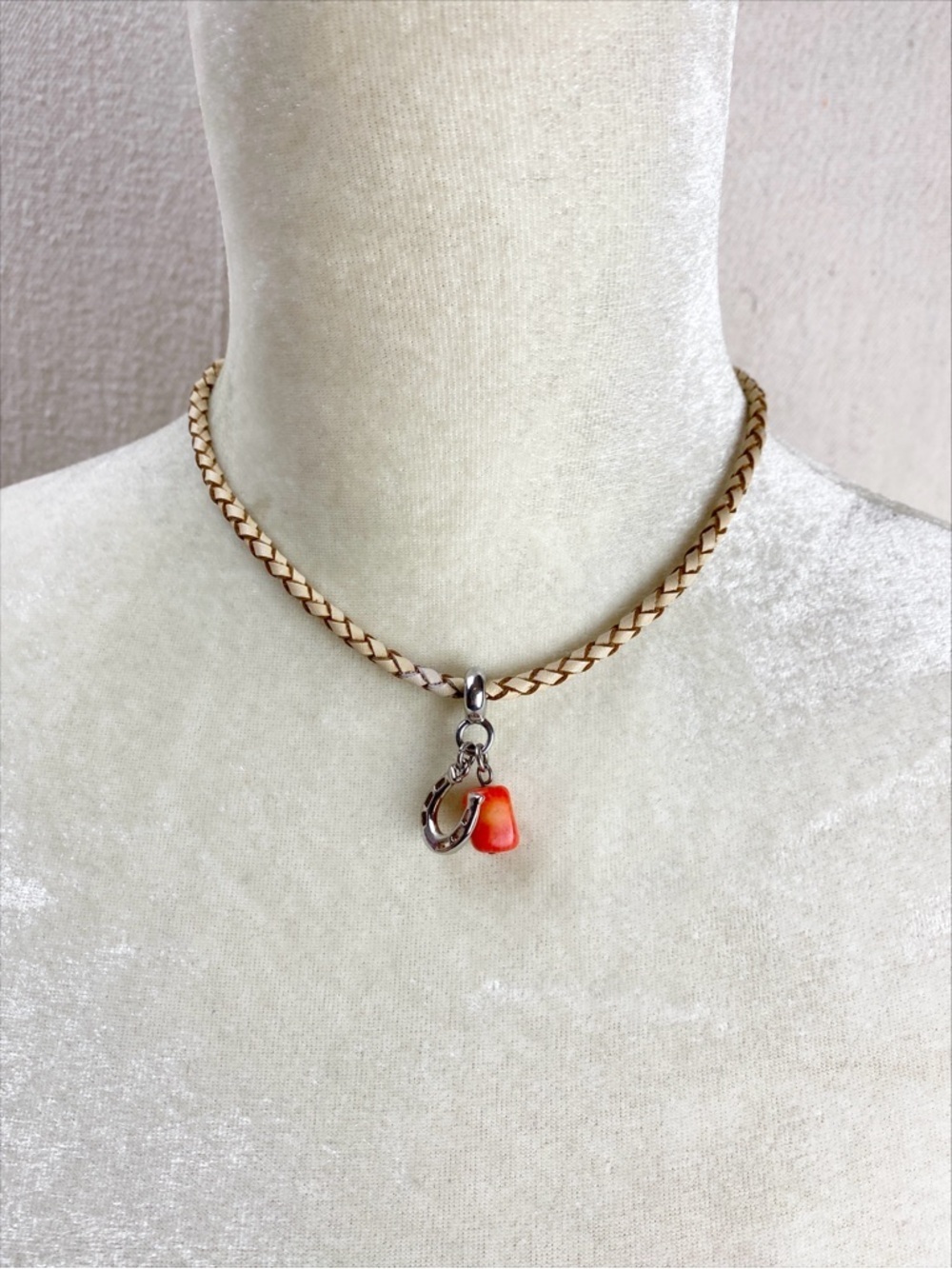 Ralph Lauren Braided Leather Lucky Charm Necklace with toggle closure